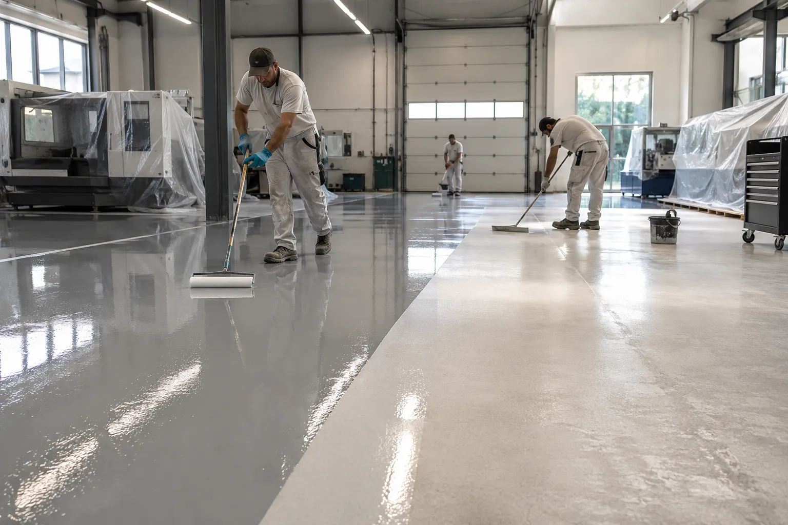 résine époxy sol industriel, résine polyuréthane atelier, revêtement sol usine, application résine professionnelle, Aisne, Île-de-France